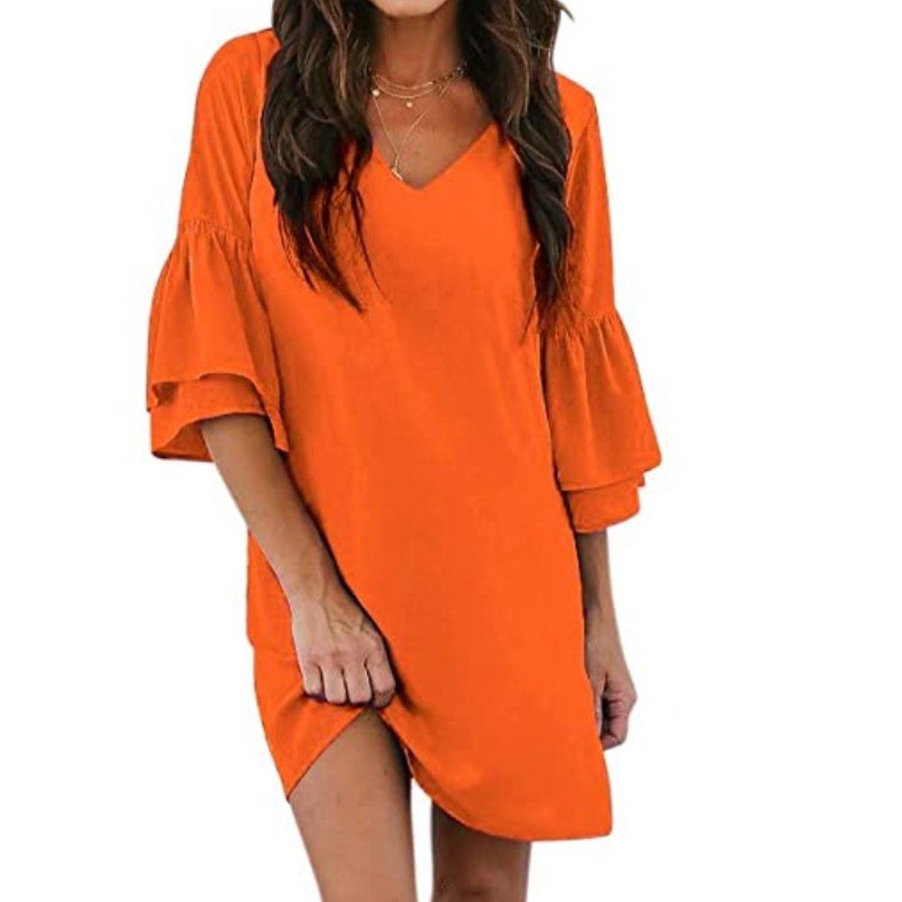 NEVER WORN V-Neck Bell Sleeve  Mini Dress